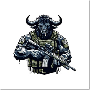 Tactical Minotaur Power Tee: Where Mythical Might Meets Modern Strength Posters and Art